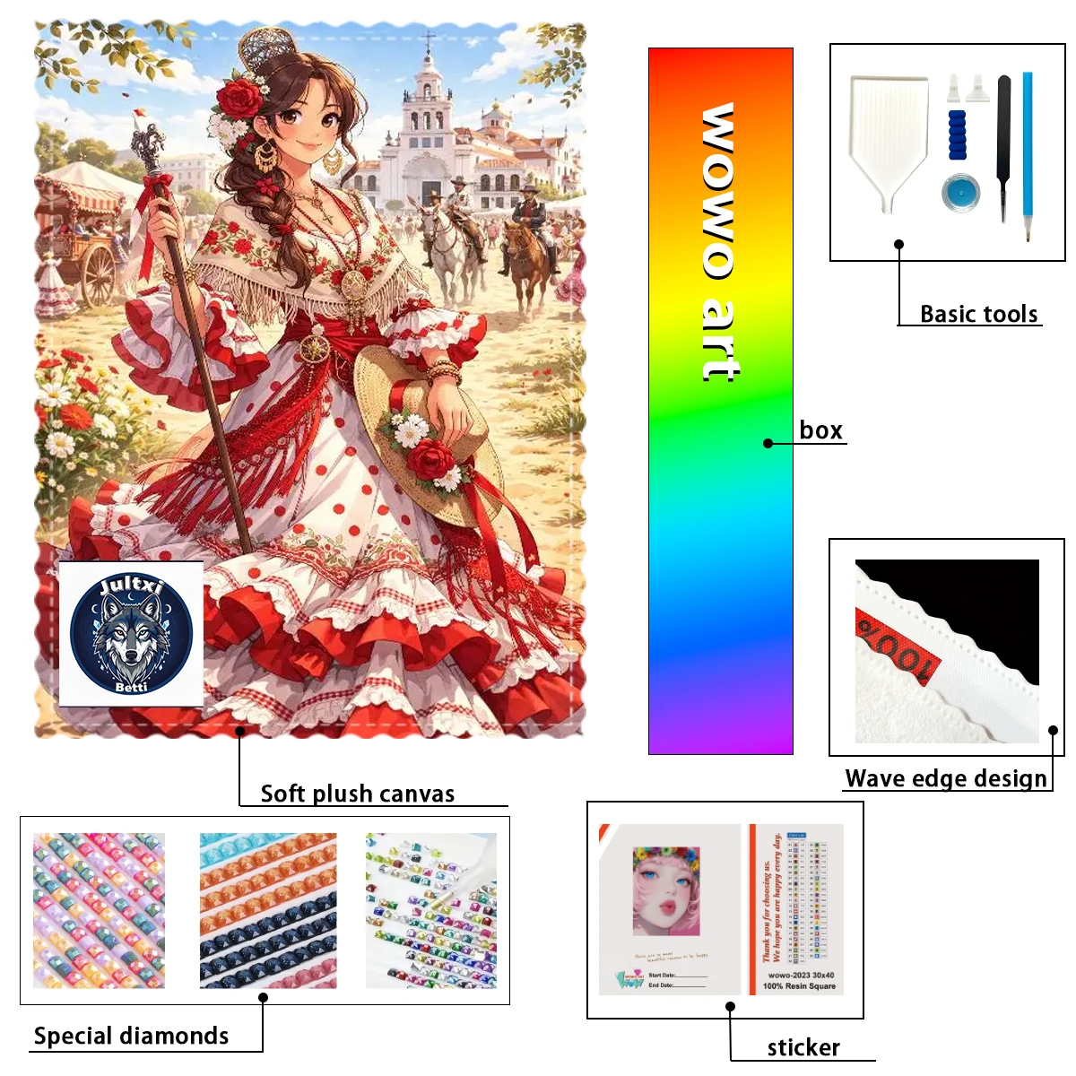 【Betti_ Diamond Art】The beautiful girl in a flower dress has a large size of 60*80 cm and is made of 120 colors of high-end diam
