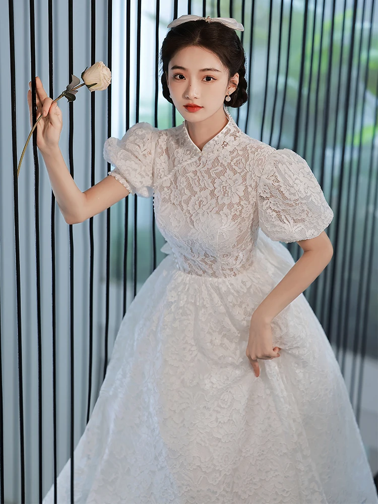 

Ele White Lace Evening Dr Women's Engagement Par Long Skirt Slim Fit Vintage Sle Wedding Dr Polyester Fiber