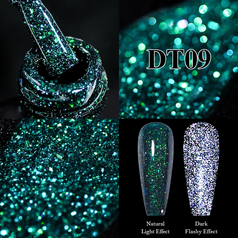 MEET ACROSS 7ml Green Reflective Glitter Gel Nail Polish Ultra-sparkly Semi-permanent Nail Polish Christmas nails accessories