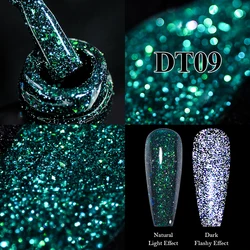 MEET ACROSS 7ml Green Reflective Glitter Gel Nail Polish Ultra-sparkly Semi-permanent Nail Polish Christmas nails accessories