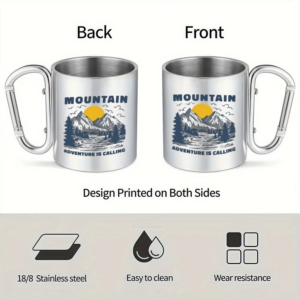 1pc 10oz Mountain Adventure Mug, Double Wall Insulated Stainless Steel Cup with Carabiner, Ideal for Camping Hiking - view 5
