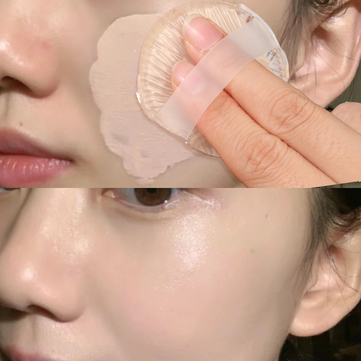 Makeup Powder Puff Silicone Non Stick Soft Transparent Round Teardrop Shape Cosmetic Power Sponge Puff for Smooth Blending