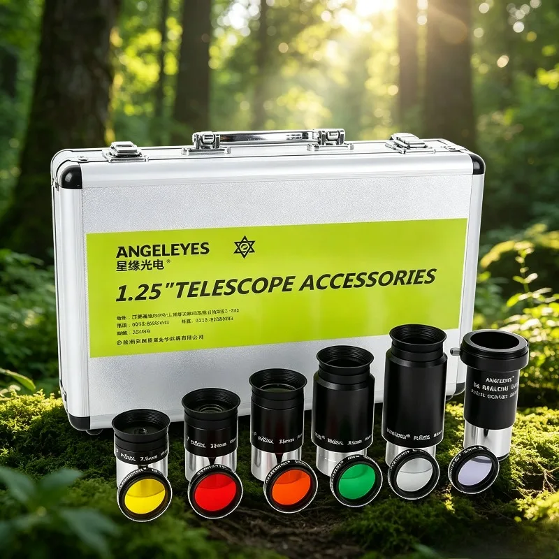 Angeleyes 1.25inch Telescope PL Eyepiece Kit with 3X Barlow Lens - Seven Colors Filter 7.5mm/15mm/25mm/32mm/40mm Plossl Eyepiece