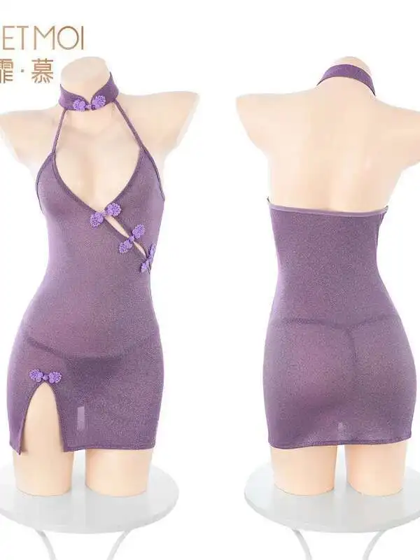 La fionda a V profonda espone il petto Prospettiva cheongsam Alta spaccatura Cornici e articoli da esposizione Abiti stile cinese Dolce ragazza Abito elegante O9KE