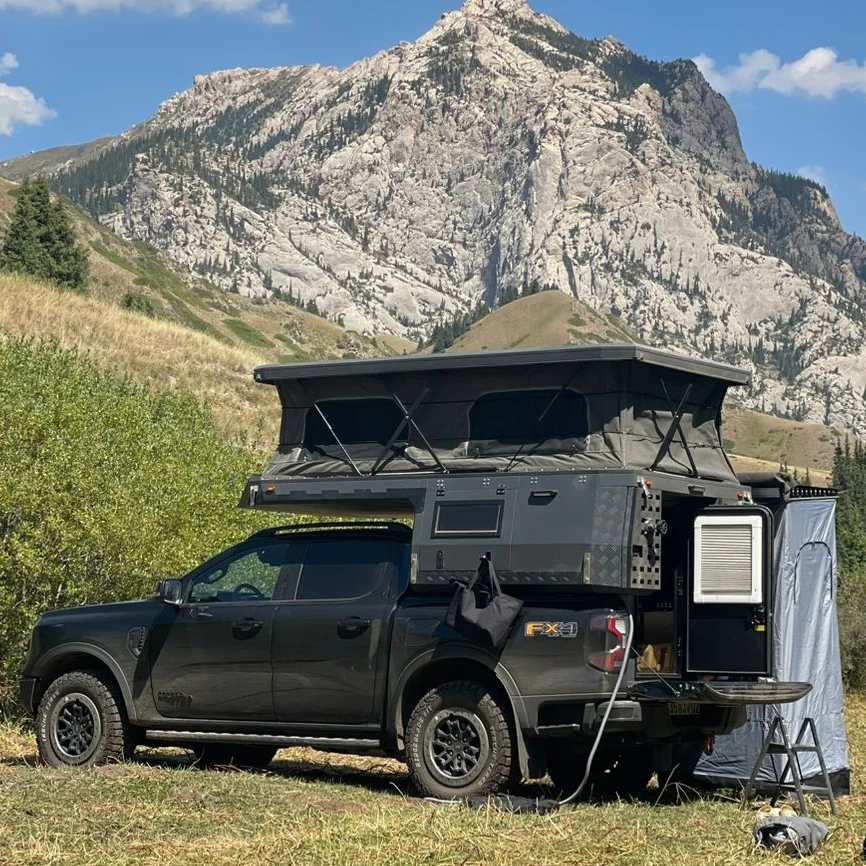 Pop-Up Truck Camper Kit 2-Person Slide-In Travel Trailer 4X4 Off-Road Aluminum Camper