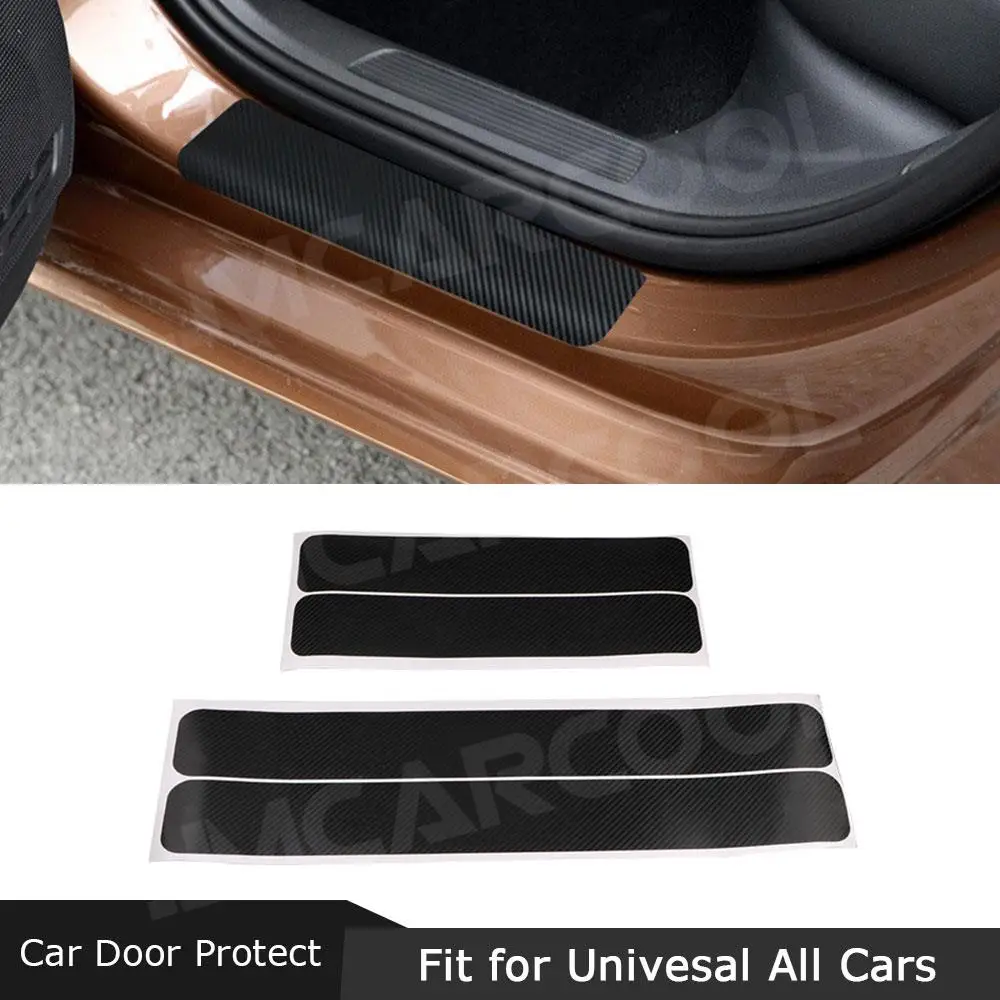 

4PCS 60x6.8cm Car Door Sill Anti Kick Stickers Scuff Anti Scratch Carbon Fiber Auto Door Sticker Car Accessories Car Styling