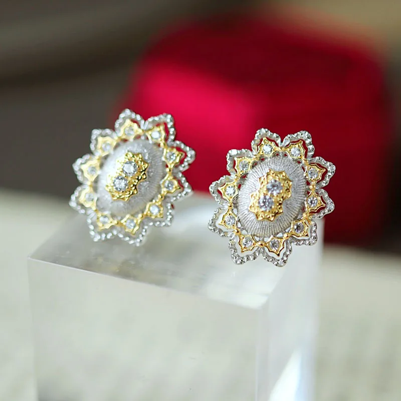 ZOCA Classic Silver Snowflake Retro 925 Sterling Silver Gold Plated Earrings Women's Jewelry Elegant Gift Friend Wife Mother