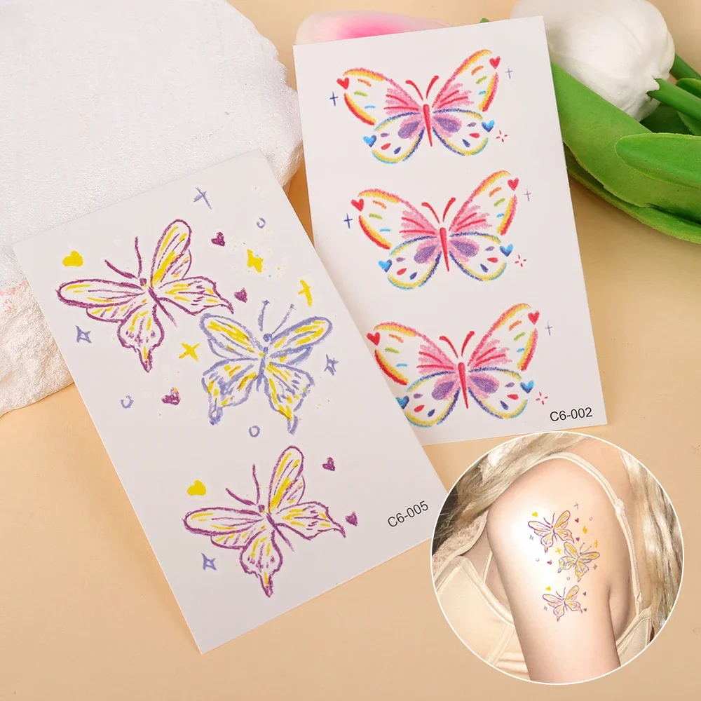 ملصقات وشم مؤقت على شكل فراشة ملونة ذاتية اللصق لتزيين فن الجسم مقاومة للماء للاستعمال مرة واحدة ملصقات وشم للمهرجانات