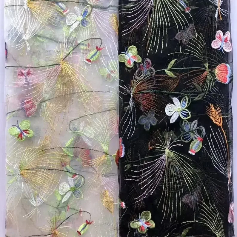

1 Yard Colorful butterfly flower embroidery Lace fabric Flower mesh lace Tutu Dress, Bridal Veiling, Prom Gown