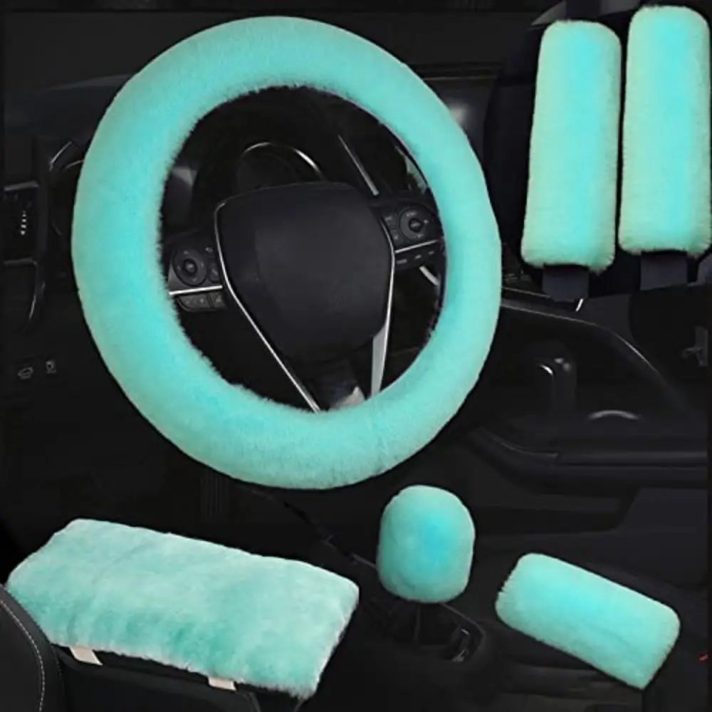 6Pcs/Set Soft Fluffy Car Steering Wheel Cover Seat Belt Shoulder Pads Winter Gear Shift Cover Car Accessory Warm