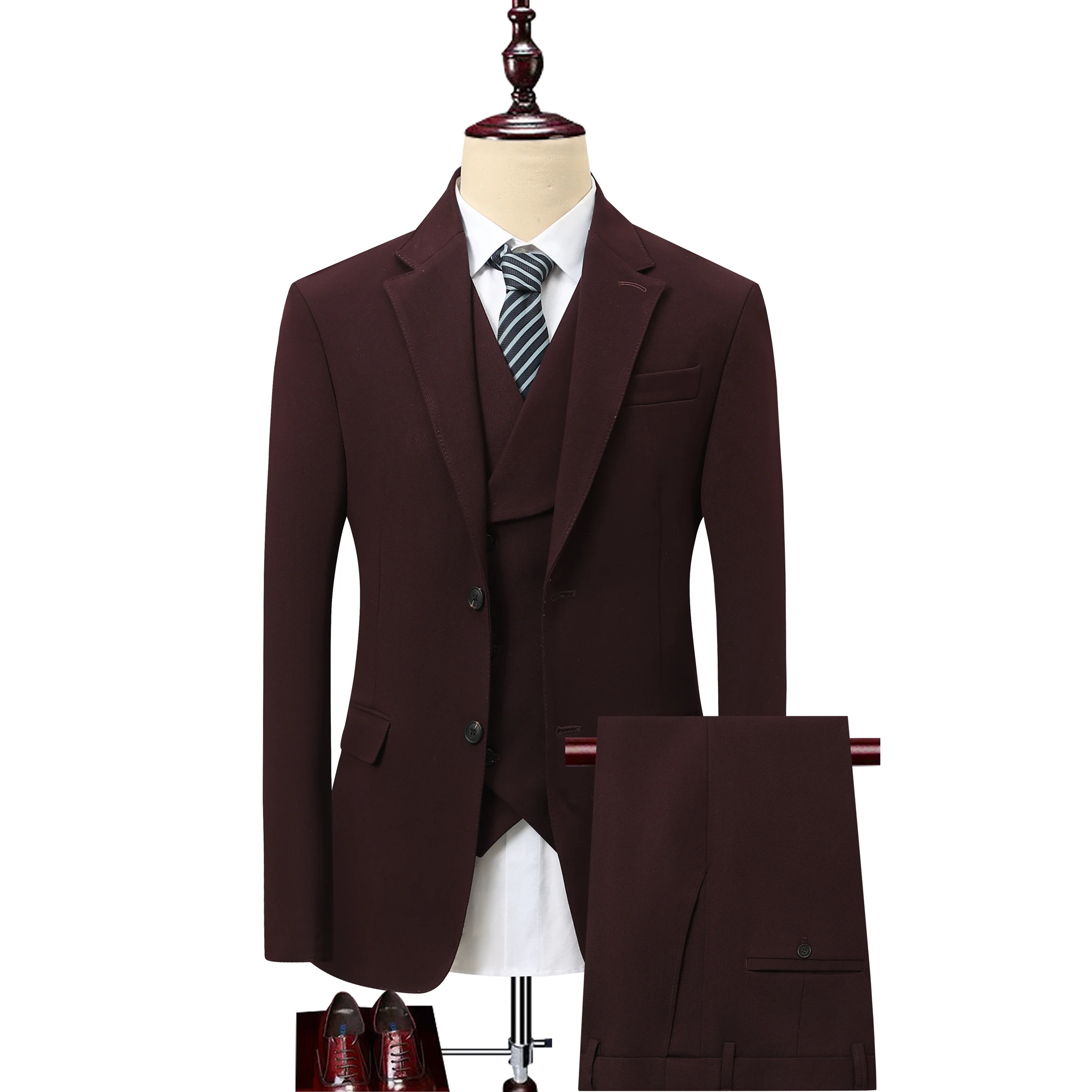 2026 Suits Men Fashionable Banquet Dance Singer Solid Color Trend Host Travel Casual Wedding Dress Performance Suit 3-piece Set