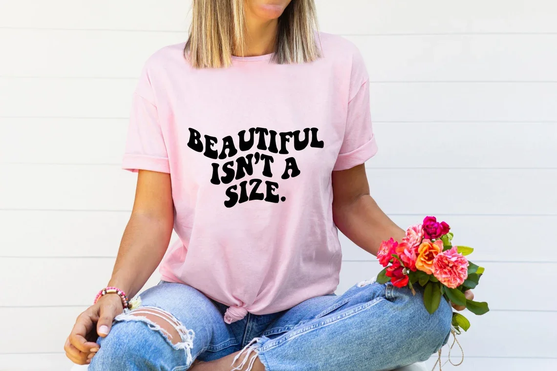 Skuggnas Beautiful Isn't A Size Funny Graphic T-shirt Body Positivity Shirt Aesthetic Cute Shirt Short Sleeevd Fashion t shirt