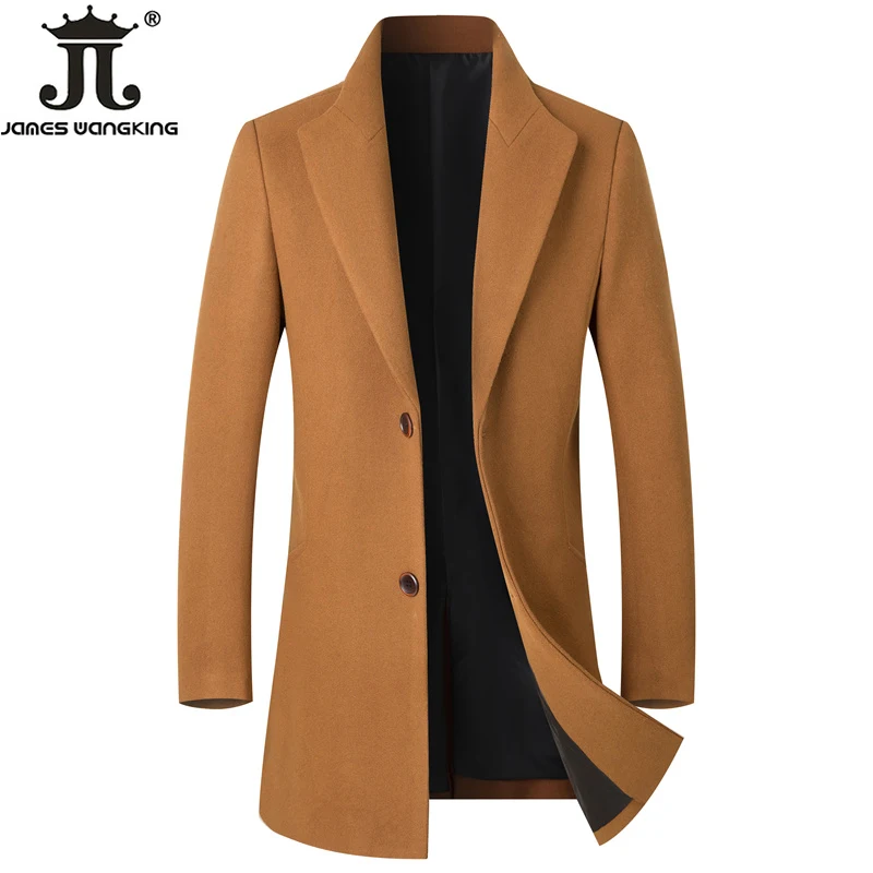 Autumn & Winter Boutique Wool Fashion Solid Color Men\'s Casual Business Woolen Coat Jacket Thickened and Warm Men\'s Trench Coats