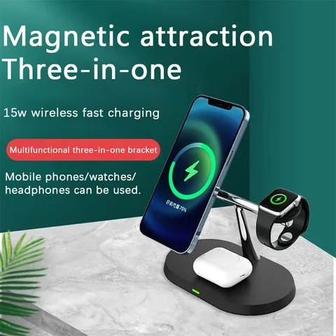 New 3 in 1 Wireless Charger Stand For iPhone 12/13/14/15/16/17 Fast Charging Station for Apple Watch 10 9 8 7 6  Airpods 2 3 Pro