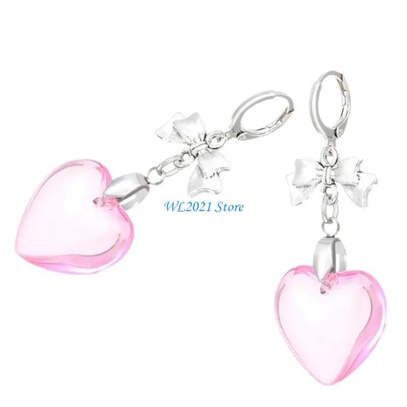 

G5GC Glass Love Heart Dangle Earrings Ear Rings Jewelry Punk Accessory for Women Girl