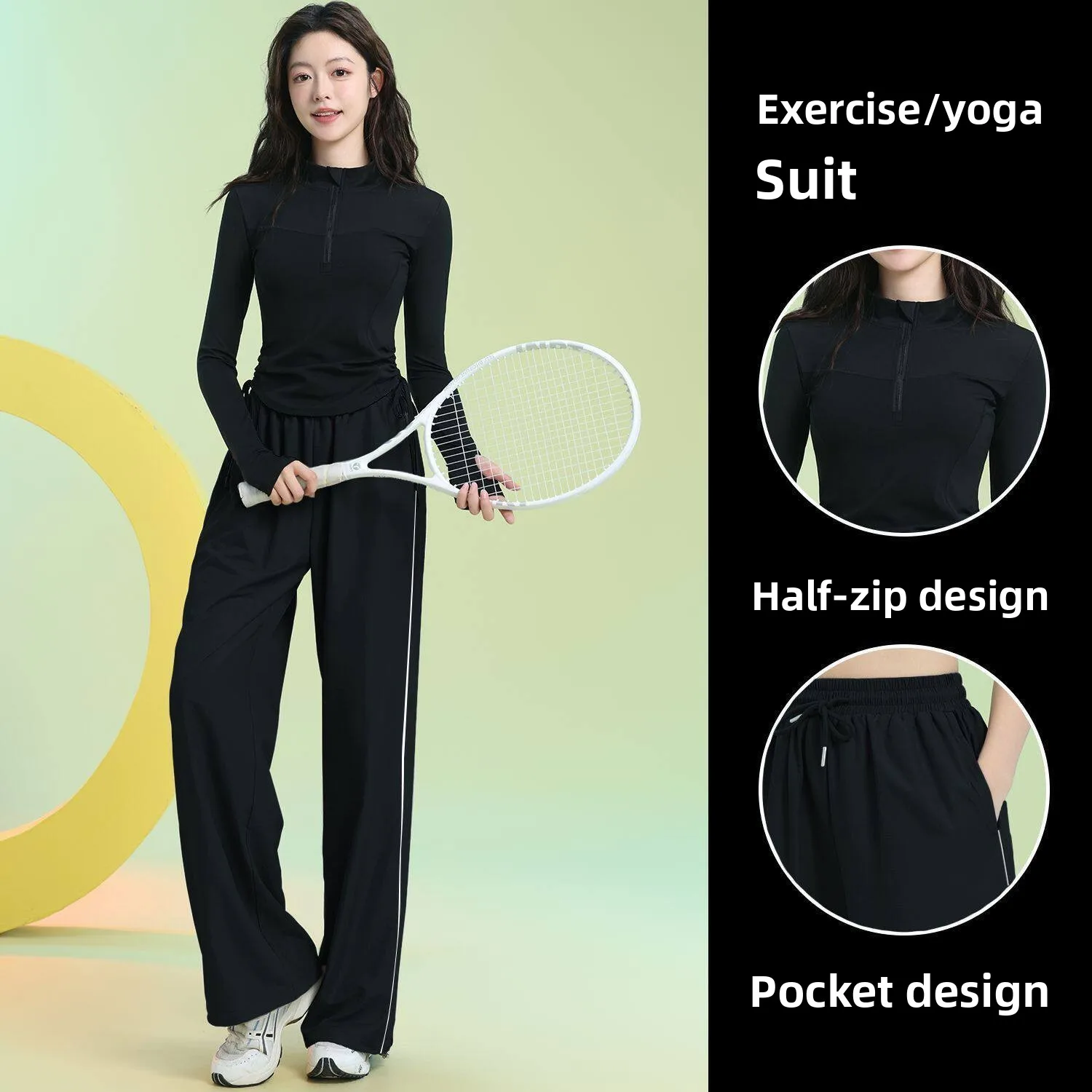 

Quick Dry Breathable Slim Fit Half Zipper Sports Suit Women's 2026 Autumn New round Neck Tennis Fitness Running Outfit