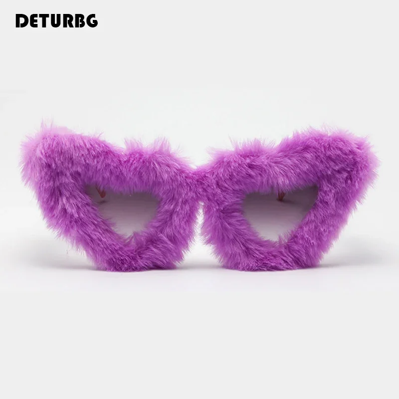 Women Plush Fuzzy Cat Eye Heart Shaped Sunglasses Punk Shades Ladies Handmade Party Masquerade Eyewear UV400 Protection SG179