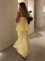 Bornladies 2026 Spring Summer New Cotton Women's Cami Skirt Set Elegant Lazy Cami Mermaid Maxi Skirt Two-Piece Outfit - Image 3