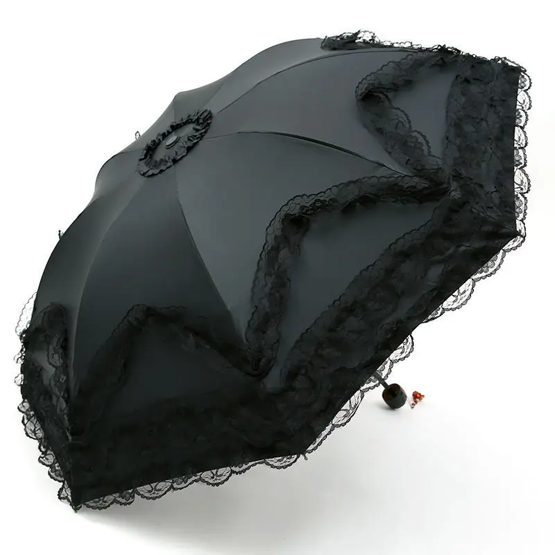 Sombrilla de encaje plegable UV sol y lluvia sombrilla Vintage bloqueador solar paraguas cúpula accesorios para fotos sombrilla para niñas