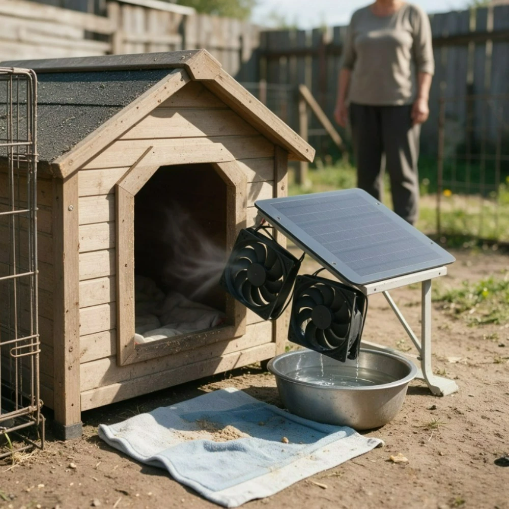 Solar Driven Waterproof Double Ventilation Cooling Fan 10W 15W Exhaust Cool Machine For Animal House Chicken Coop Dog Kennel RV