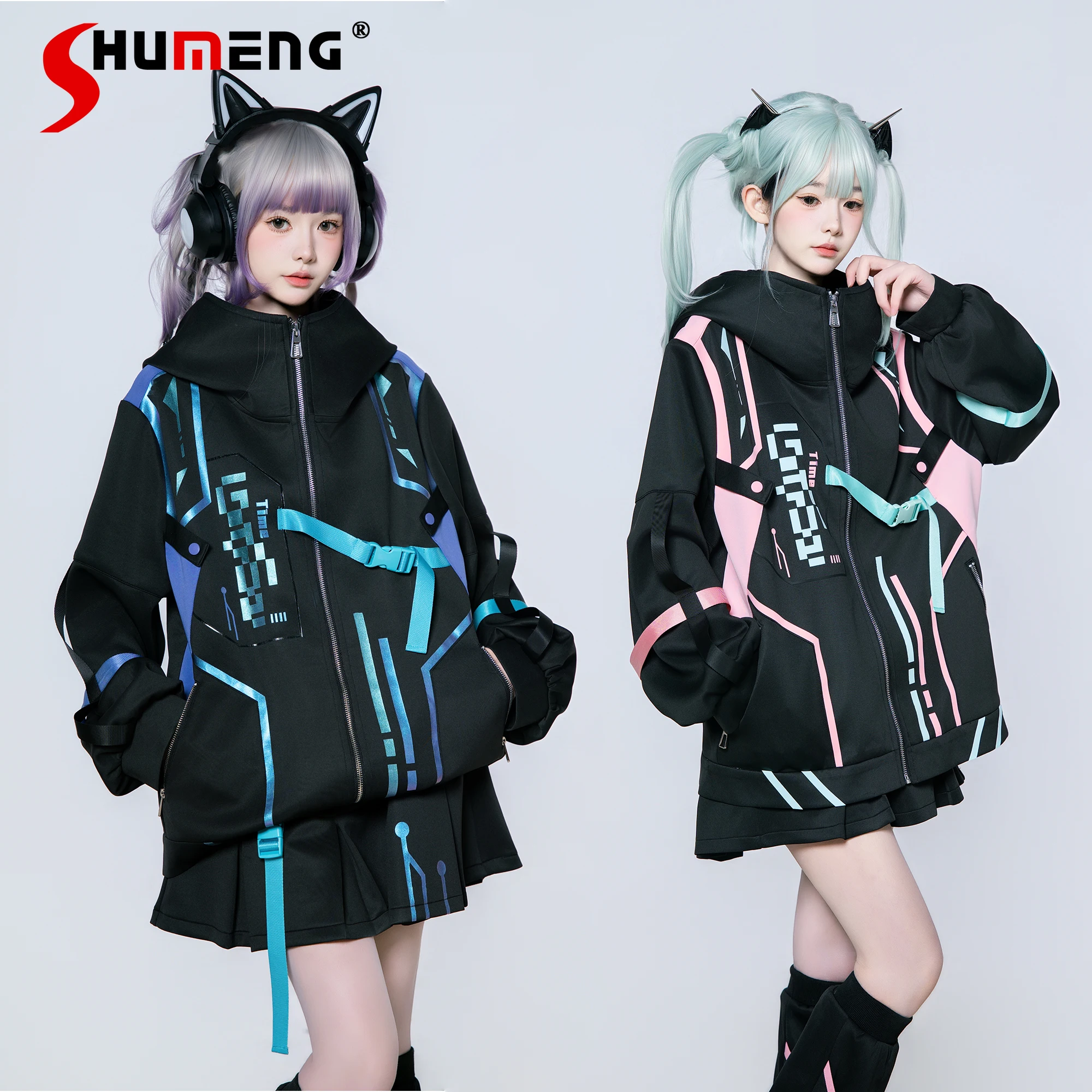 

Оригинальная японская мотоциклетная милая крутая спортивная одежда, осенне-зимняя новая свободная куртка с капюшоном для девочек, короткие гетры, комплект из 3 предметов