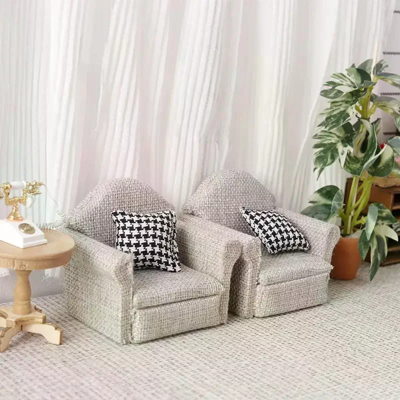 1/12 casa delle bambole mini divano in lino cuscino modello casa delle bambole mobili decorazione casa delle bambole accessori per la decorazione della scena della casa