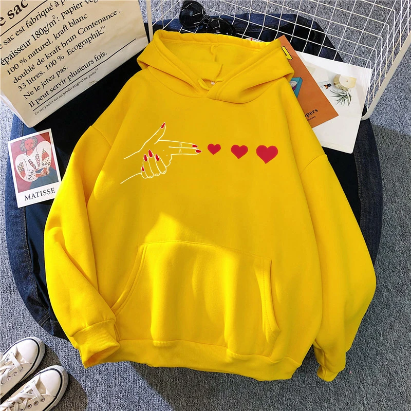 Funny Heart Pattern Printed Kangaroo Pocket Hoodies 90s Casual Sweatshirts Graphic Y2k Hooded Women's Gothic Streetwear Clothing