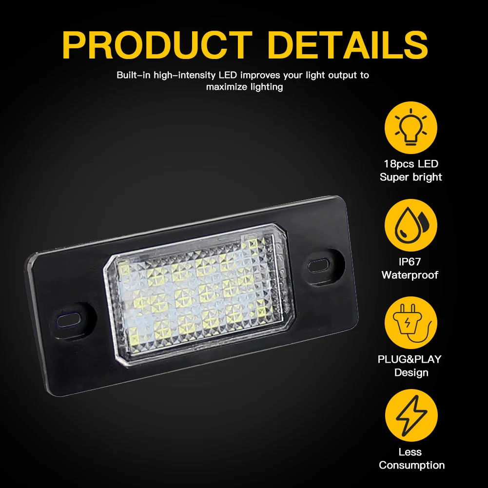 12V Canbus For VW LED License Number Plate Light White Lamp Tiguan 07-11 Touareg Mk1 02-10 Passat B5.5 Golf 4/5 Wagon Error Free view 5