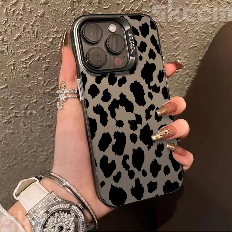 Fashion Black Leopard Print Pattern Phone Case For iPhone 16 15 14 Pro Max 13 12 11 7 8 Plus X XS XR Shockproof Hard Cover