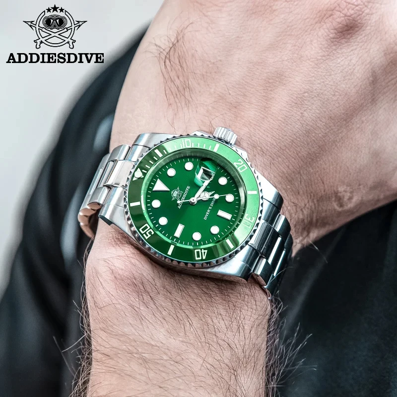 Reloj ADDIESDIVE de cuarzo para hombre, 200m, resistente al agua, luminoso, 41mm, bisel de cerámica de vidrio Mineral, reloj de lujo de acero inoxidable 316L para hombre