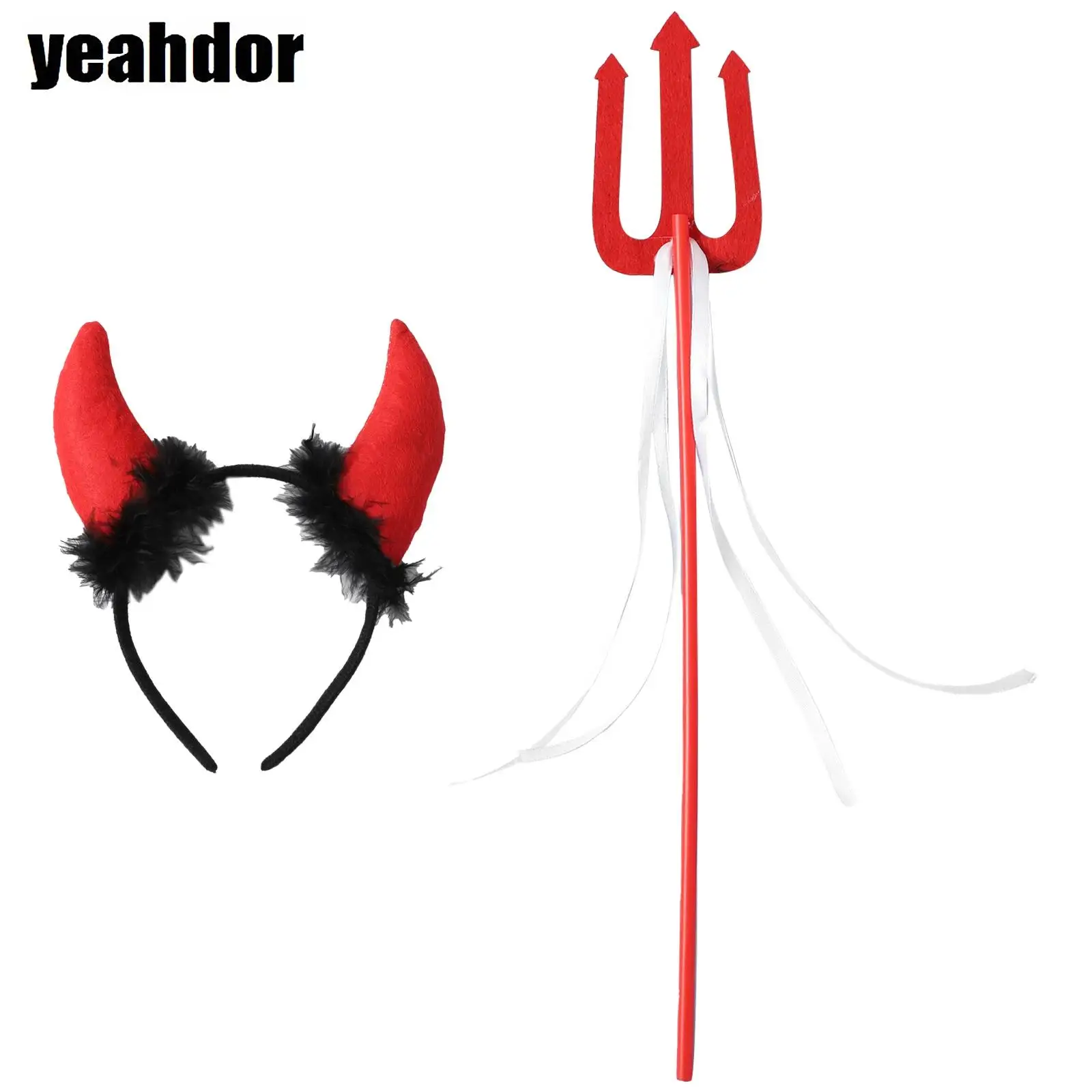 Women Girls Angel Demon Role Play Costume Accessory Feather Headband And Fairy Sticks for Halloween Cosplay Photography