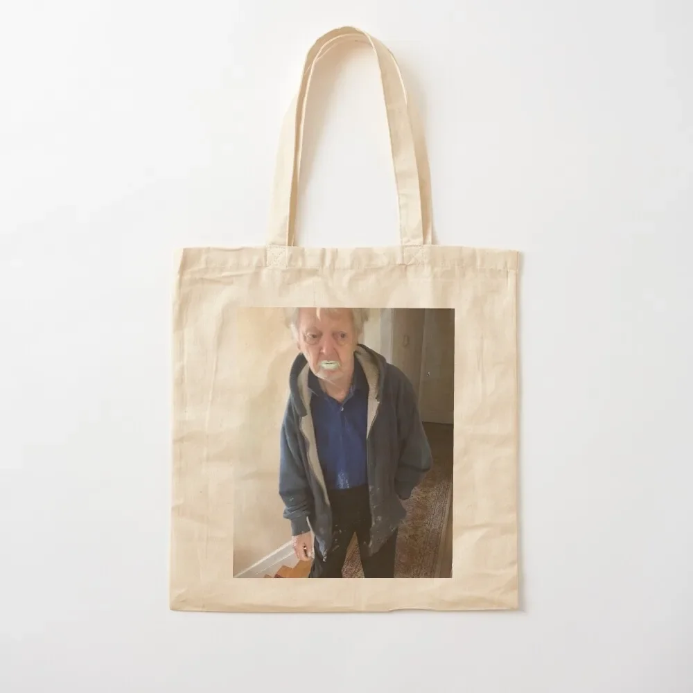 

90 Year old Man eats 1/2 litre of green paint thinking it's mint yoghurt Tote Bag tote bag university Handbags women