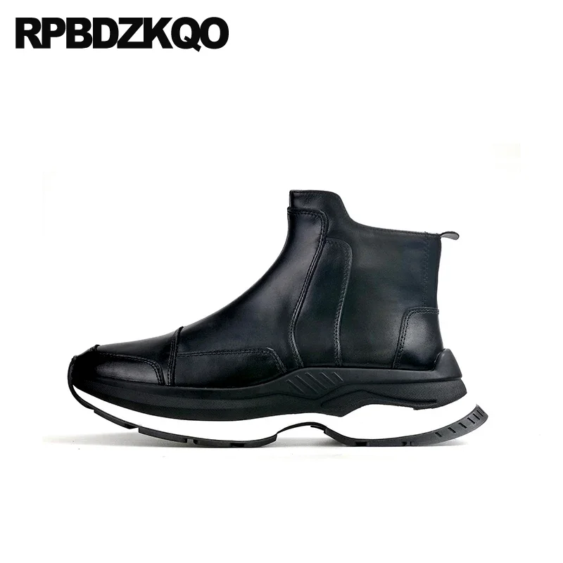 Ankle Zipper Booties High Top Genuine Leather Trainer Sneakers Boots Luxury Sole Thick Soled Platform Shoes Men Stylish Wedge