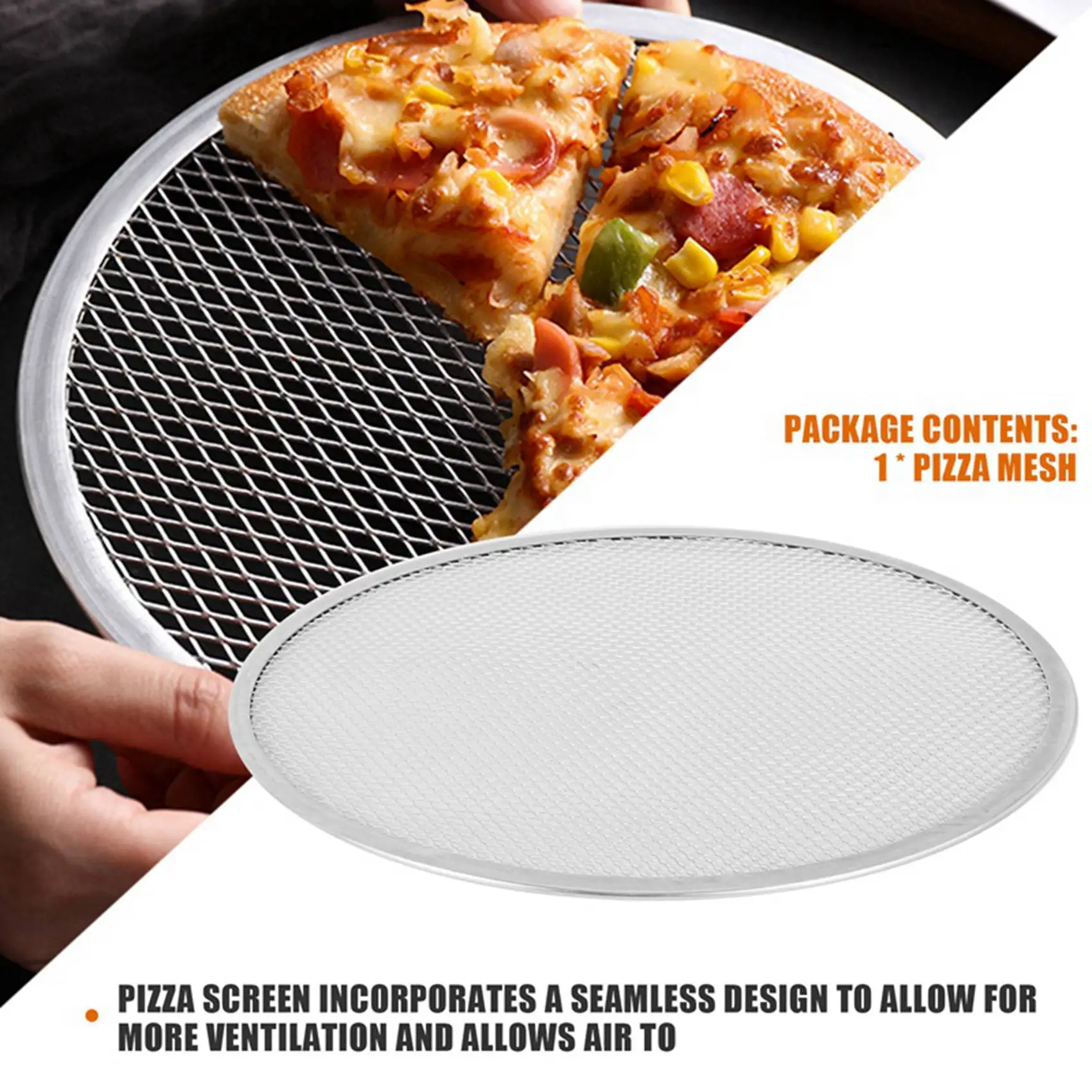 AA83 Professional Round Pizza Oven Baking Tray Barbecue Grate Nonstick Mesh Net(14 Inch)