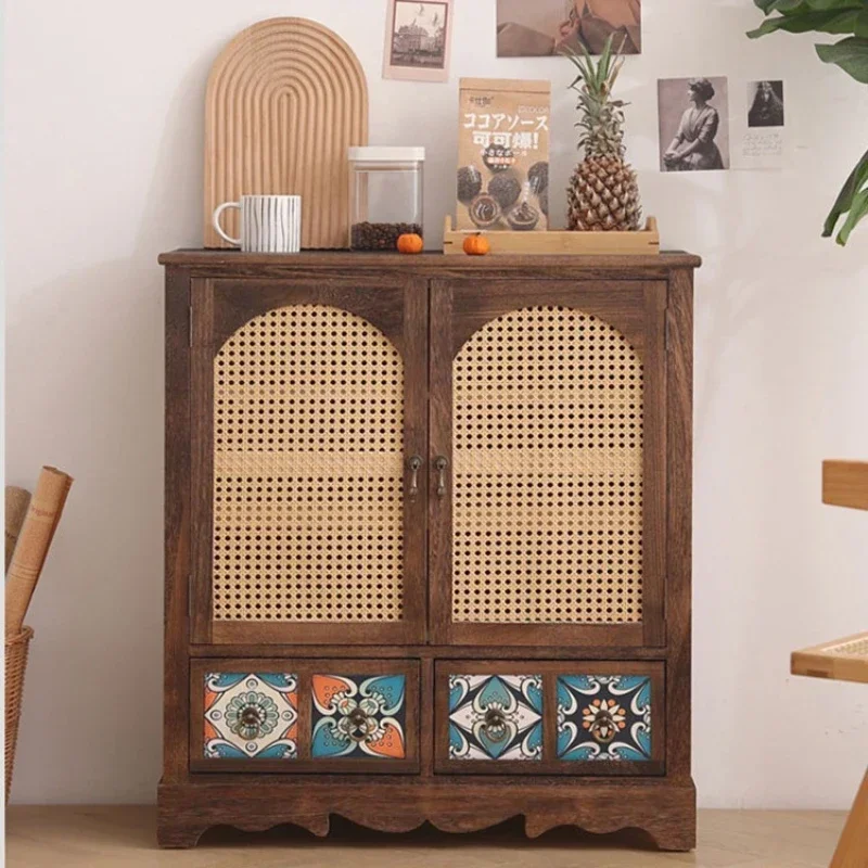 Solid Wood Rattan Weaving Shoe Rack Cabinets Sideboards Ventilation Storage Shoe Cabinets Narrow Gabinete Living Room Furniture