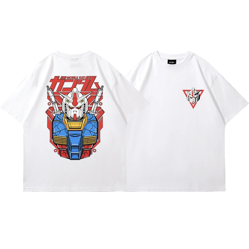 Gundam Graphic T-Shirt Summer Men\'s Women\'s Trend Brand Cartoon Cotton Crew Neck Short Sleeve T-Shirt Casual Loose Men Clothing