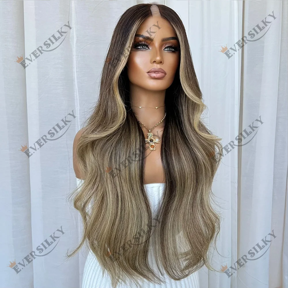 

Super Soft Long Body Wave Indian Remy Human Hair U Part Wig for Black Women Highlight Ash Blonde Balayage Cheapest V Part Wigs