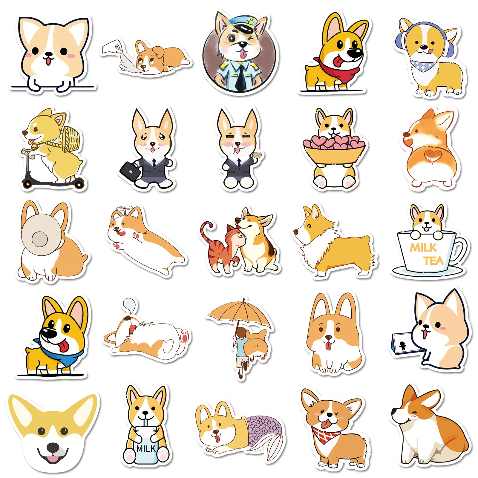 

50PCS Welsh Corgi Cute Dog Daily MEME Cartoon DIY Decorative Water Cup Mobile Case Guitar iPad Waterproof Sticker Kids Toy