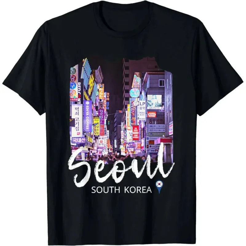 2024 High-end big-name cotton Seoul souvenirs Seoul Korea T-shirt pattern T-shirt women\'s clothing streetwear Camiseta Hombr