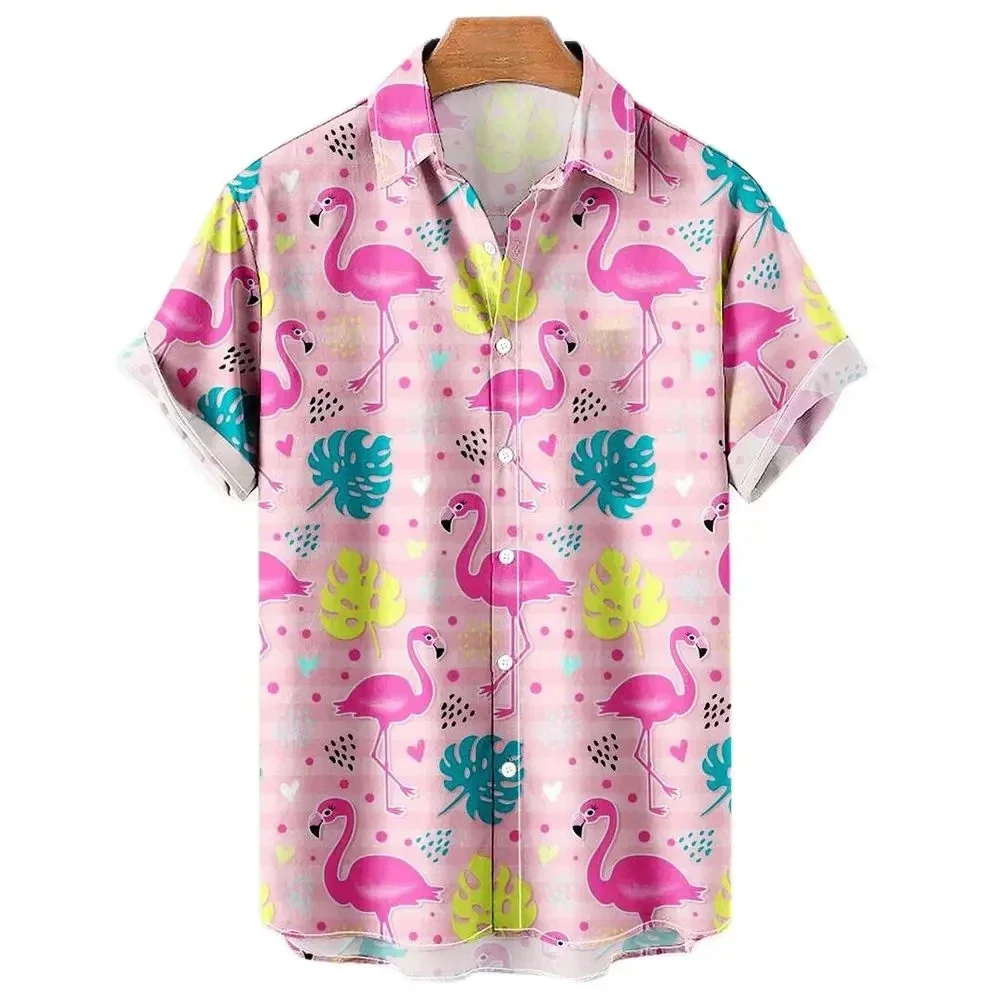 Camisa de manga corta con estampado 3d de pato para hombre, blusa informal de un solo pecho, solapa de tendencia, gran tamaño, moda de verano