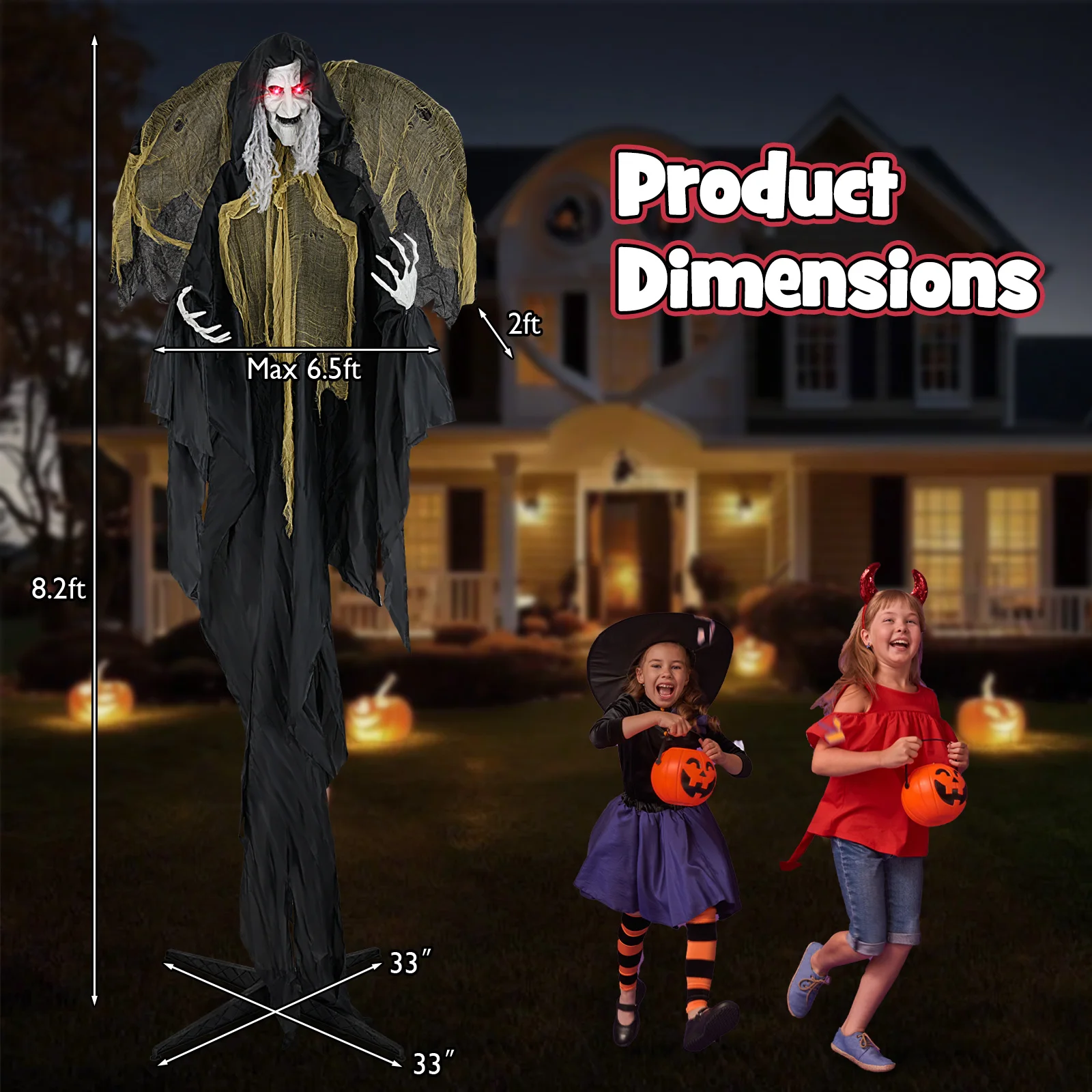 8. 2 FT Halloween Standing Witch, Poseable Halloween Animatronic Prop with Light up Eyes, Sounds & Movements 4