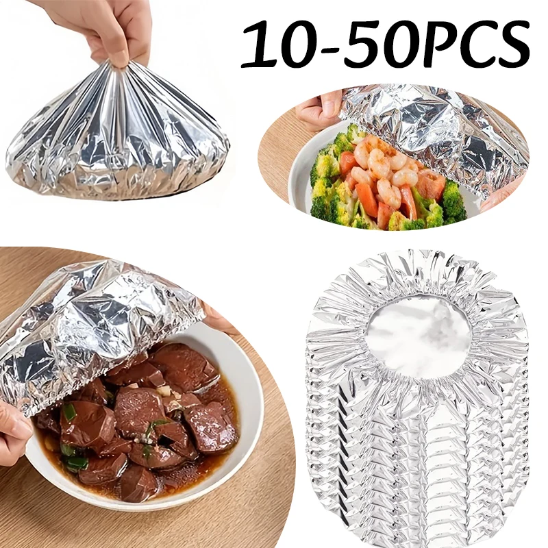 10-50pc Aluminum Foil Cover Food Heat-Resistant Foil Insulation Cover for Bowls Plates Keep Food Fresh Oven Picnic Kitchen Tool