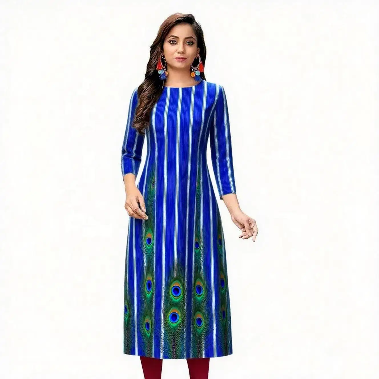 Vestido Kurt informal, moderno y cómodo para mujer, manga larga, tubo recto, informal, étnico, cuello redondo, diseño de tamaño regular.