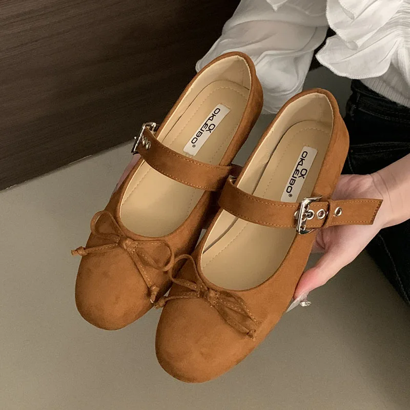 Fashion Round Toe Ladies Flats Mary Janes Shoes Female Butterfly-Knot Shallow Footwear Buckle Strap Women Ballet Flats Shoes