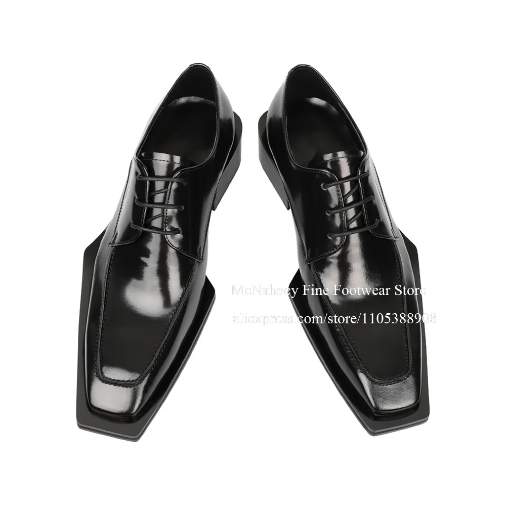 

Patent Leather Lace up Derby Shoes Square Toe Dress Shoes Chunky Heel Men Dress Shoes for Formal Business Wedding Plus Size