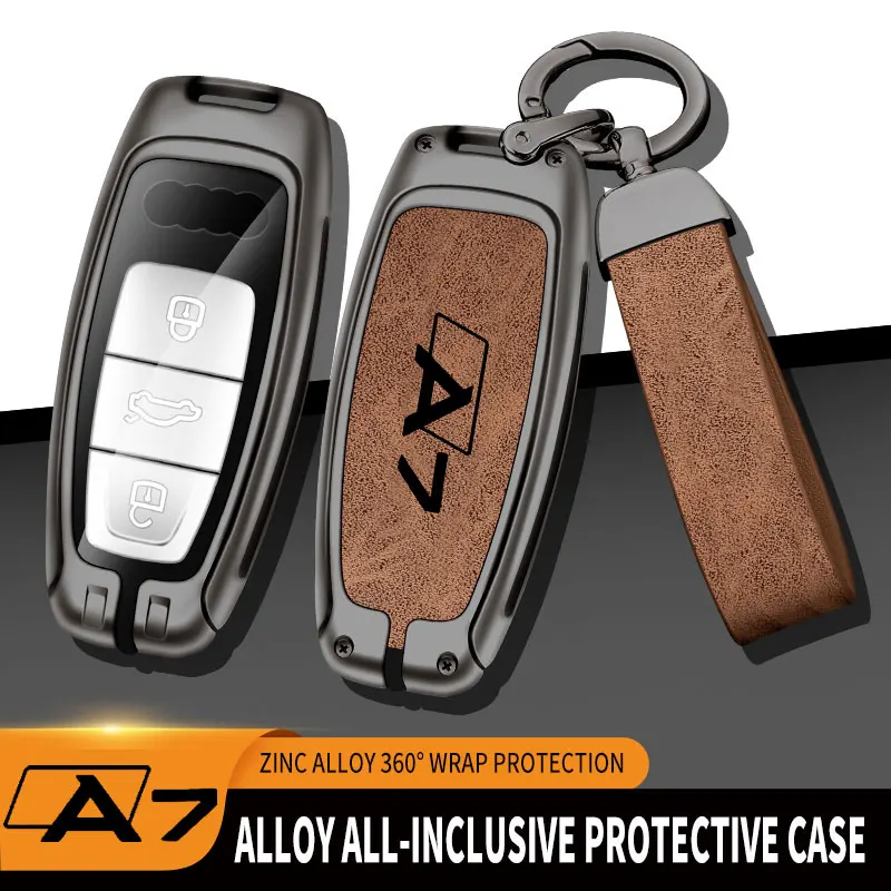 Metal leather Car Remote Key Case Cover Holder Shell Fob For Audi A7 Q3 A3 S4 B7 B8 A6 A5 A4 A8 Q5 S5 S6 Q7 Accessories