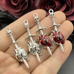 6Pcs Punk Gothic Skull Sword Charm Pendant Sword Piercing Heart Pendant Earring DIY Handmade Necklace Jewelry Making Accessories