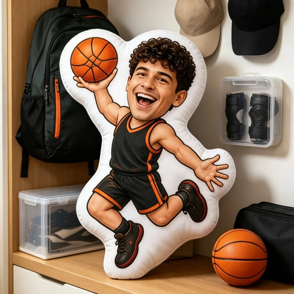 Customized Basketball Player Human-Shaped Pillow, Athlete Portrait Printed Shaped Cushion, Photo Uploadable, Sofa Decoration Gift for Basketball Fans