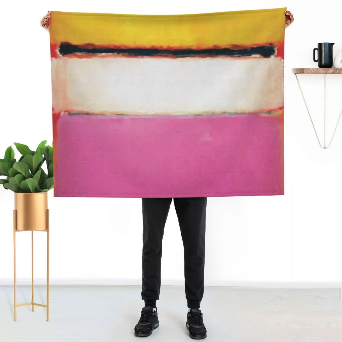 Mark Rothko | White Center (Yellow, Pink and Lavender on Rose) Throw Blanket Plush Fuzzy Cozy Blanket for Couch Sofa