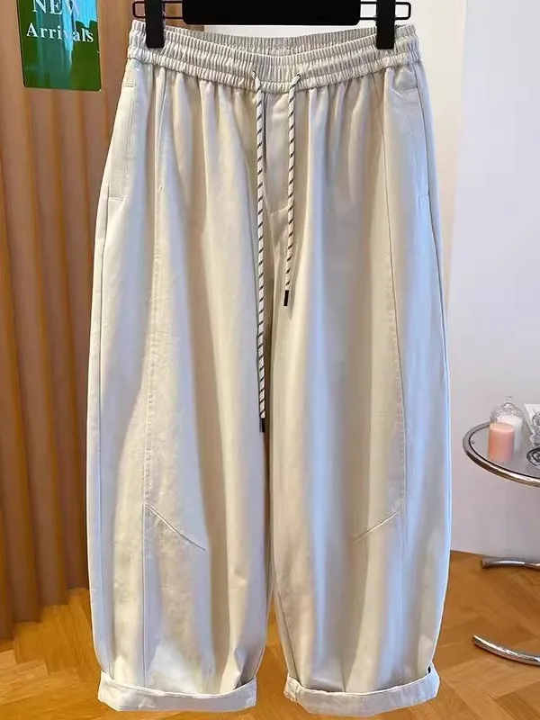 

Мужские повседневные брюки больших размеров с широкими штанинами, летние тонкие брюки-баллоны, свободные прямые брюки для молодежи